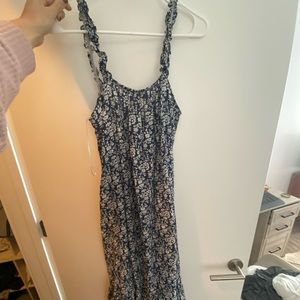 MIDI navy floral dress with ruffle straps